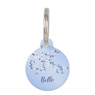 Médaillon Pour Animaux Cerisier Fleur Bleu Blanc Personnaliser