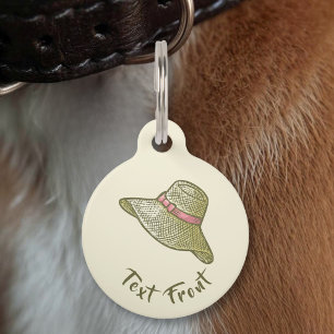 Médaillon Pour Animaux Chapeau de paille jaune dessiné à la main