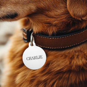 Médaillon Pour Animaux Charlie Nom Classique Monogramme   Blanc