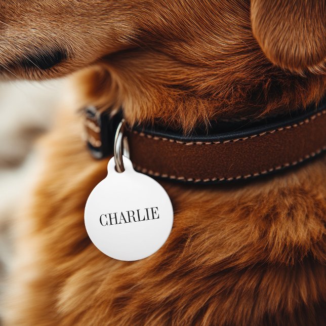 Médaillon Pour Animaux Charlie Nom Classique Monogramme | Blanc (Créateur téléchargé)