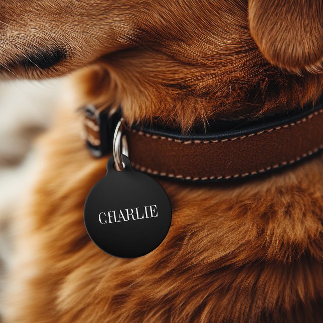 Médaillon Pour Animaux Charlie Nom Classique Monogramme | Noir (Créateur téléchargé)