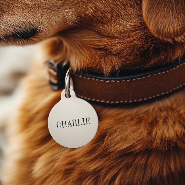 Médaillon Pour Animaux Charlie Nom Monogramme Classique | Beige (Créateur téléchargé)