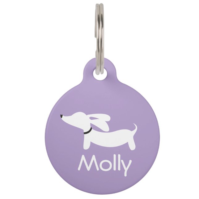 Médaillon Pour Animaux Charme Violet Dachshund Personnalisé Nom Contact (Devant)