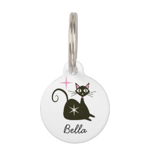 Médaillon Pour Animaux Chat Atomique Noir de Style Milieu de Siècle