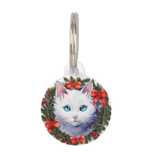 Médaillon Pour Animaux Chat blanc dans la peinture aquarelle de la couron
