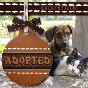 Médaillon Pour Animaux Chat de chien adopté en cuir pointu Brown