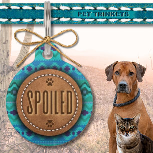 Médaillon Pour Animaux Chat de chien en cuir occidental turquoise sud-oue