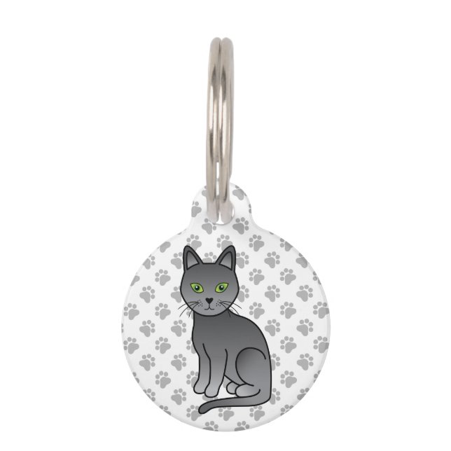 Médaillon Pour Animaux Chat de dessin animé mignon bleu russe et informat (Devant)