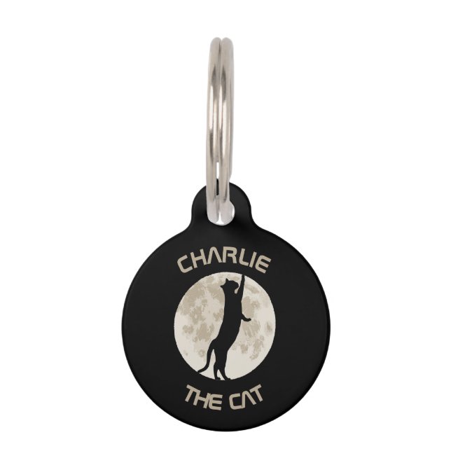 Médaillon Pour Animaux Chat de la lune Personnaliser le nom (Devant)