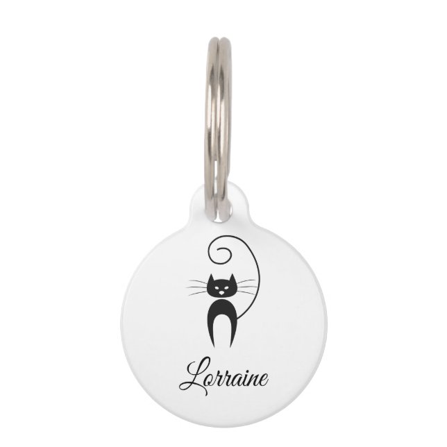 Médaillon Pour Animaux Chat élégant moderne à queue incurvée noire (Devant)