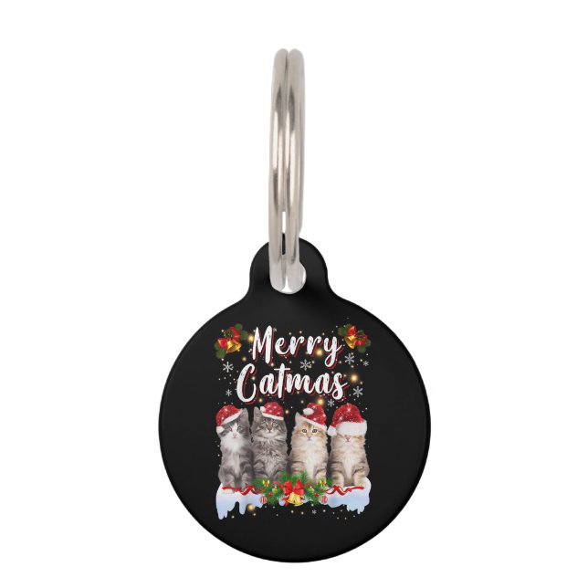 Médaillon Pour Animaux Chat Noël Santa Hat Funny Joyeux Noël (Devant)