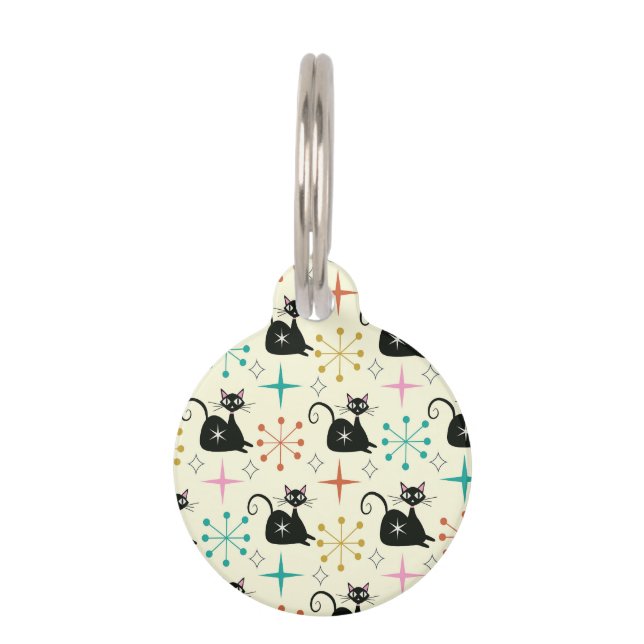 Médaillon Pour Animaux Chat noir atomique du milieu du siècle avec explos (Devant)