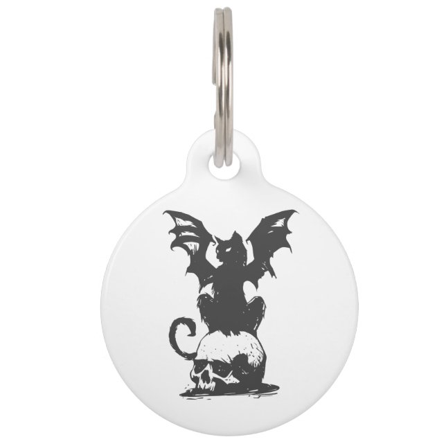 Médaillon Pour Animaux chat noir aux ailes monstrueuses - Choisir la coul (Devant)