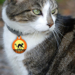 Médaillon Pour Animaux Chat noir Lune jaune Clôture