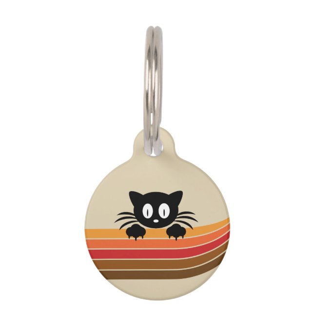Médaillon Pour Animaux Chat noir mignon avec rayures rétro (Devant)
