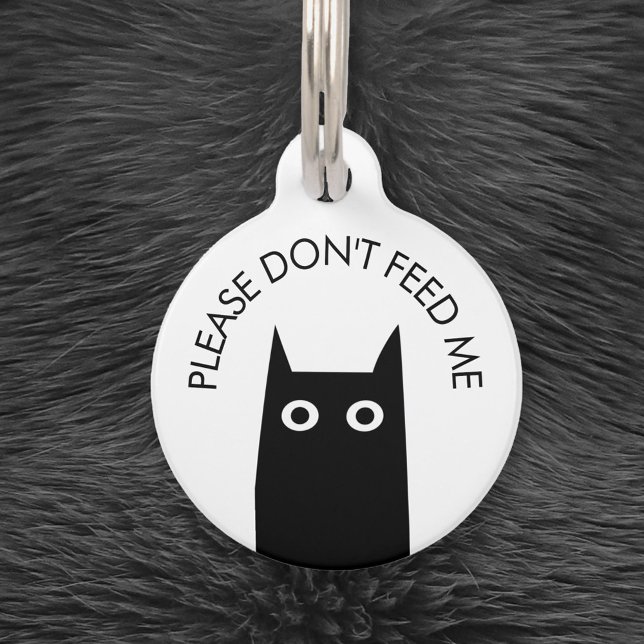Médaillon Pour Animaux Chat noir ne me nourrit pas Médicale (Please don't feed me, I'm on a special diet. Personalized black cat design pet medical pet tag)