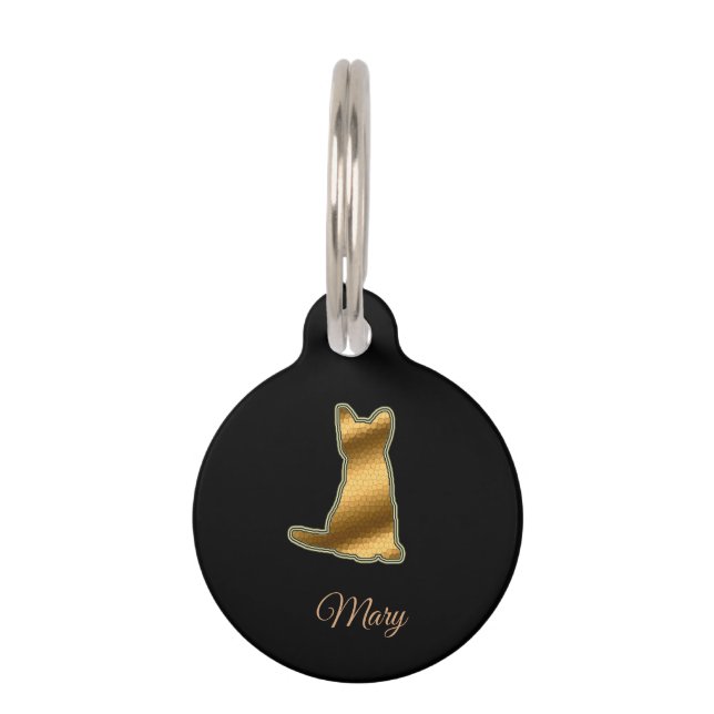 Médaillon Pour Animaux Chat noir or moderne (Devant)