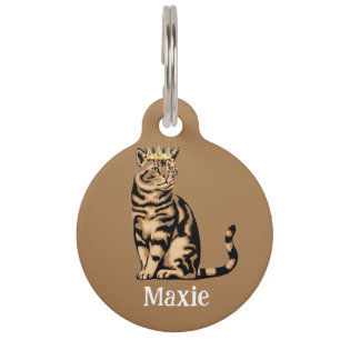 Médaillon Pour Animaux Chat orange tabby personnalisé avec nom & sans tél