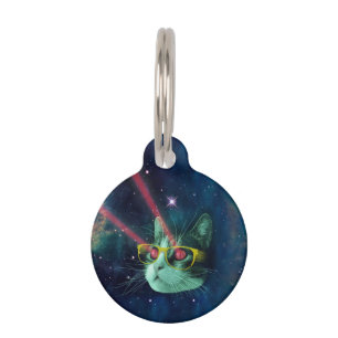 Médaillon Pour Animaux Chat spatial avec lunettes jaunes