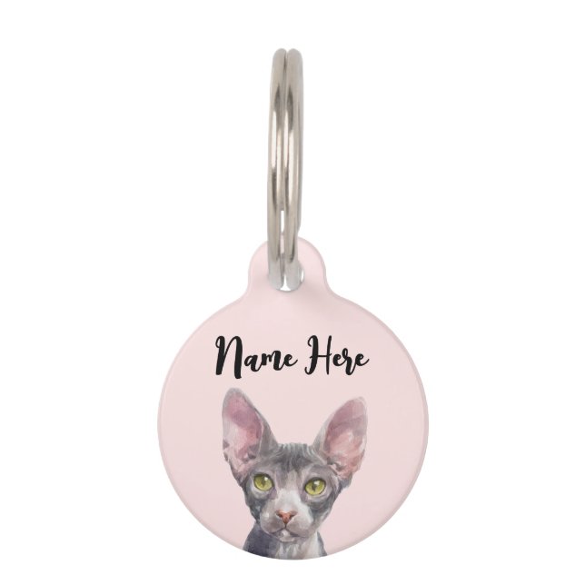 Médaillon Pour Animaux Chat Sphynx Aquarelle Rose Mignon (Devant)