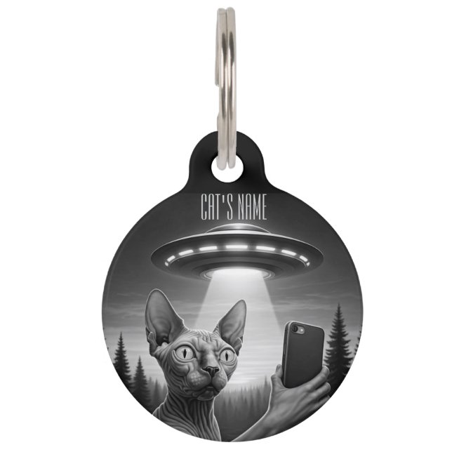 Médaillon Pour Animaux Chat Sphynx Drôle de selfie ufo chats perdus (Devant)