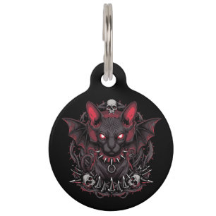 Médaillon Pour Animaux Chat Sphynx Gothique Ailes de Chauve-souris Death 