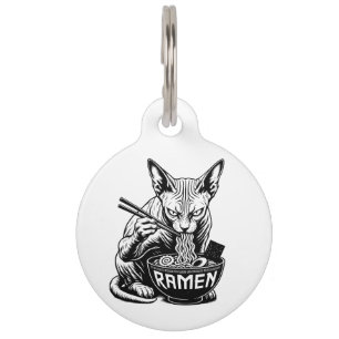 Médaillon Pour Animaux Chat Sphynx mangeant des nouilles Ramen 