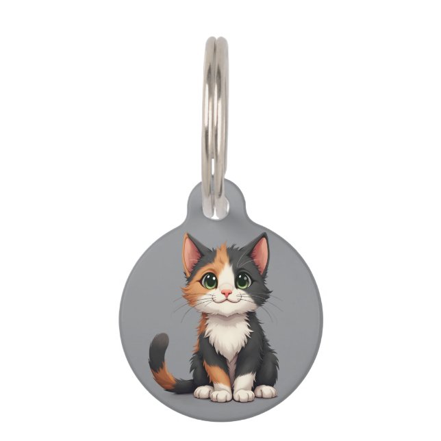 Médaillon Pour Animaux Chaton Calico Fantaisiste avec une Attitude Féline (Devant)