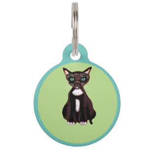 Médaillon Pour Animaux Chaton noir et blanc sur fond vert