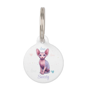 Médaillon Pour Animaux Chaton Sphynx Mignon Nom Personnalisé Pastel
