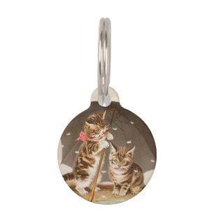 Médaillon Pour Animaux Chatons vintage sous parapluie art de chat antique