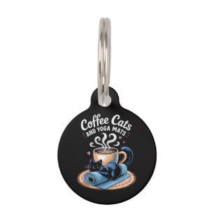Médaillon Pour Animaux Chats Café et Tapis de Yoga Chats Drôles de Yoga