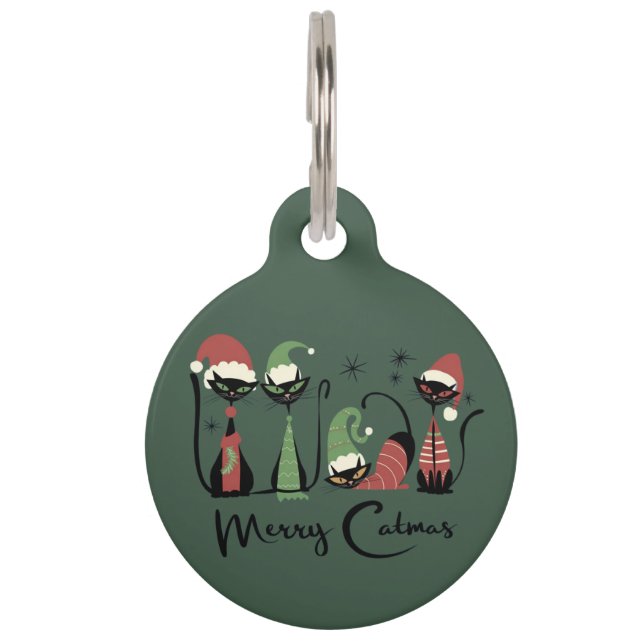 Médaillon Pour Animaux Chats de Noël du milieu du siècle de style atomiqu (Devant)