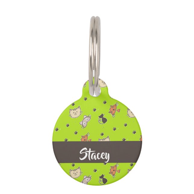 Médaillon Pour Animaux Chats mignons sur vert (Devant)