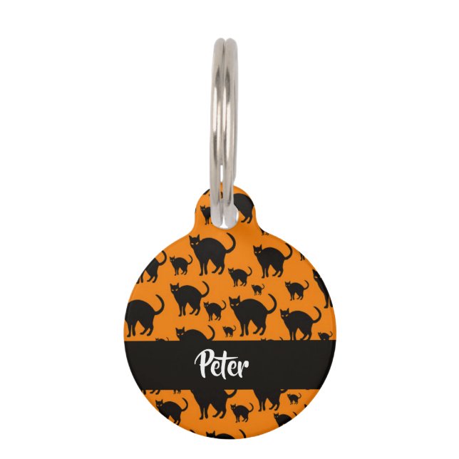 Médaillon Pour Animaux Chats noirs sur orange (Devant)