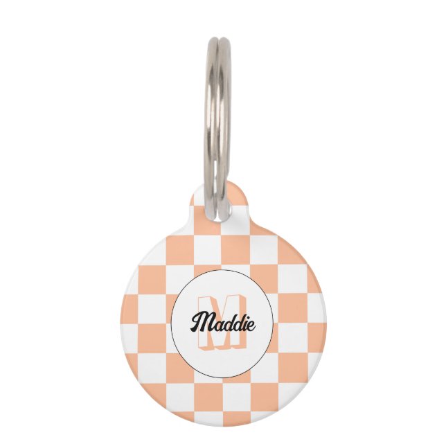 Médaillon Pour Animaux Checkered peach white geometric retro Monogram (Devant)