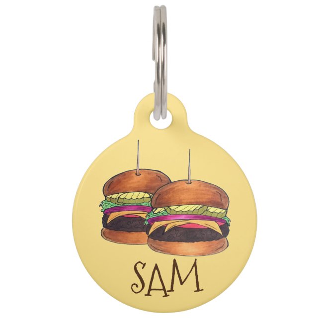 Médaillon Pour Animaux Cheeseburger Hamburger Sliders Bar Pub (Devant)