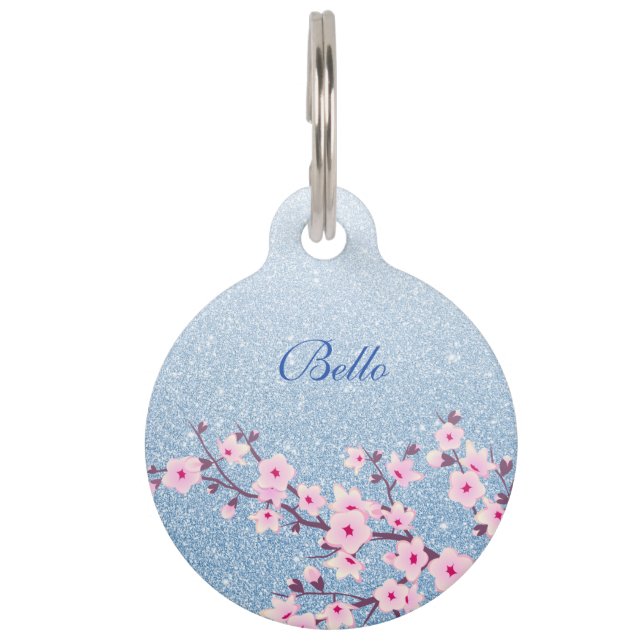 Médaillon Pour Animaux Cherry Blossoms Blue Parties scintillant Ajouter u (Devant)