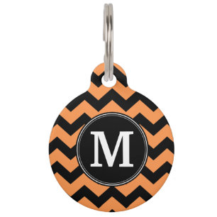 Médaillon Pour Animaux Chevrons d'Halloween noir et orange Monogramme