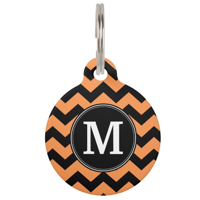 Médaillon Pour Animaux Chevrons d'Halloween noir et orange Monogramme (Devant)