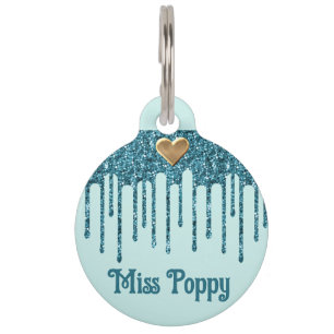 Médaillon Pour Animaux Chic Turquoise Blue Sparkling Parties scintillant