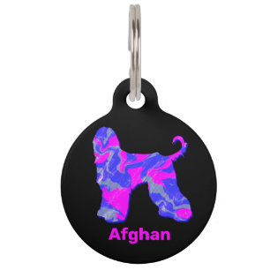Médaillon Pour Animaux Chien Afghan Hound Rose Chaud & Bleu