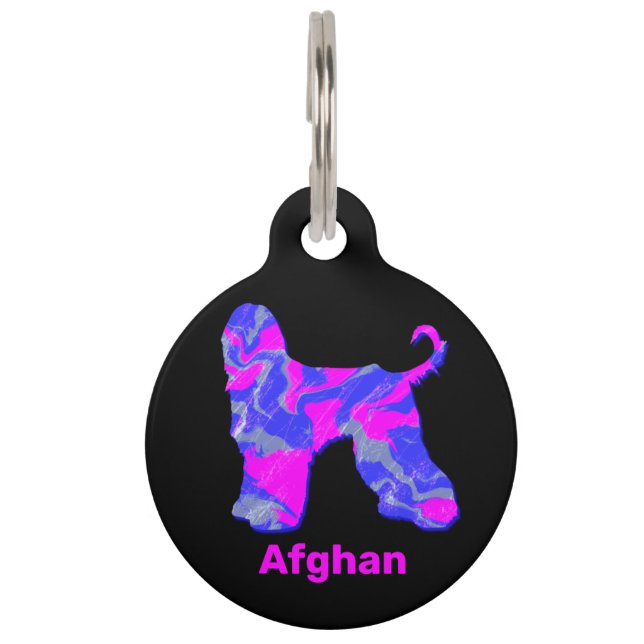 Médaillon Pour Animaux Chien Afghan Hound Rose Chaud & Bleu (Devant)