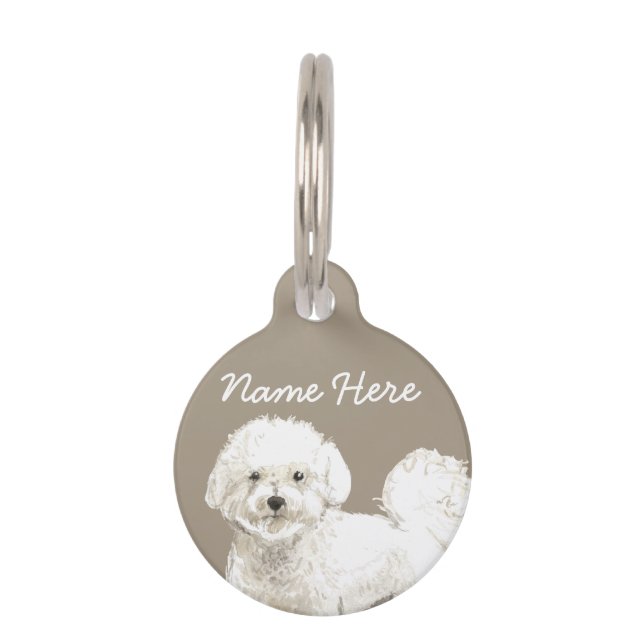 Médaillon Pour Animaux Chien Blanc Bichon Frise Boucle Mignon (Devant)