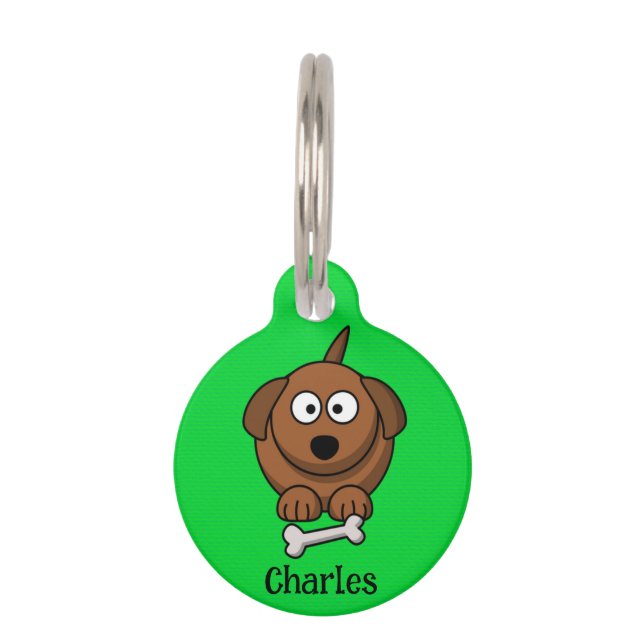 Médaillon Pour Animaux Chien Brown avec os personnalisé sur vert (Devant)