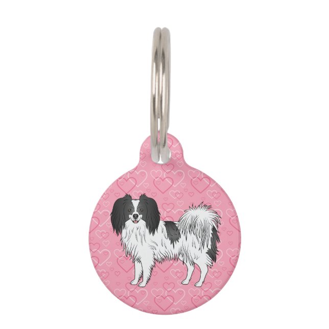 Médaillon Pour Animaux Chien De Caricature Phalène Noir Et Blanc Sur Coeu (Devant)