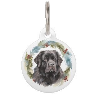 Médaillon Pour Animaux Chien de Noël festif de Terre-Neuve