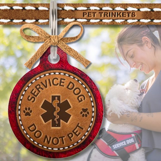 Médaillon Pour Animaux Chien de service en cuir rouge et Brown (Créateur téléchargé)