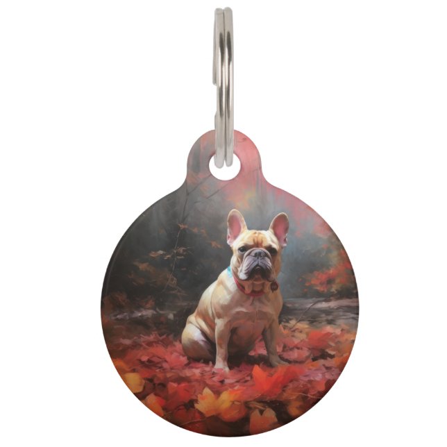 Médaillon Pour Animaux Chien de taureau français en automne Leaves automn (Devant)