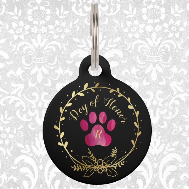 Médaillon Pour Animaux Chien d'honneur Fuchsia Empreinte de patte Mariage (Créateur téléchargé)